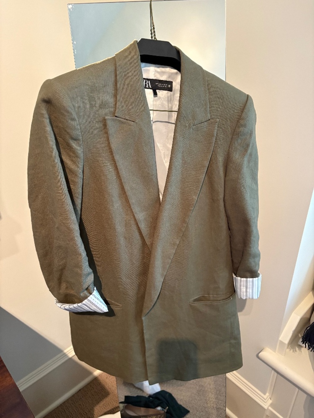Zara Linen Blazer - Olive Green